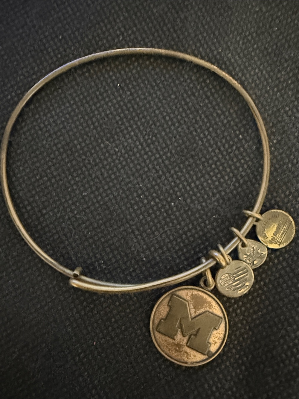 Vintage Brass Alex & Ani Expandable Bracelet with Michigan Wolverines Charm